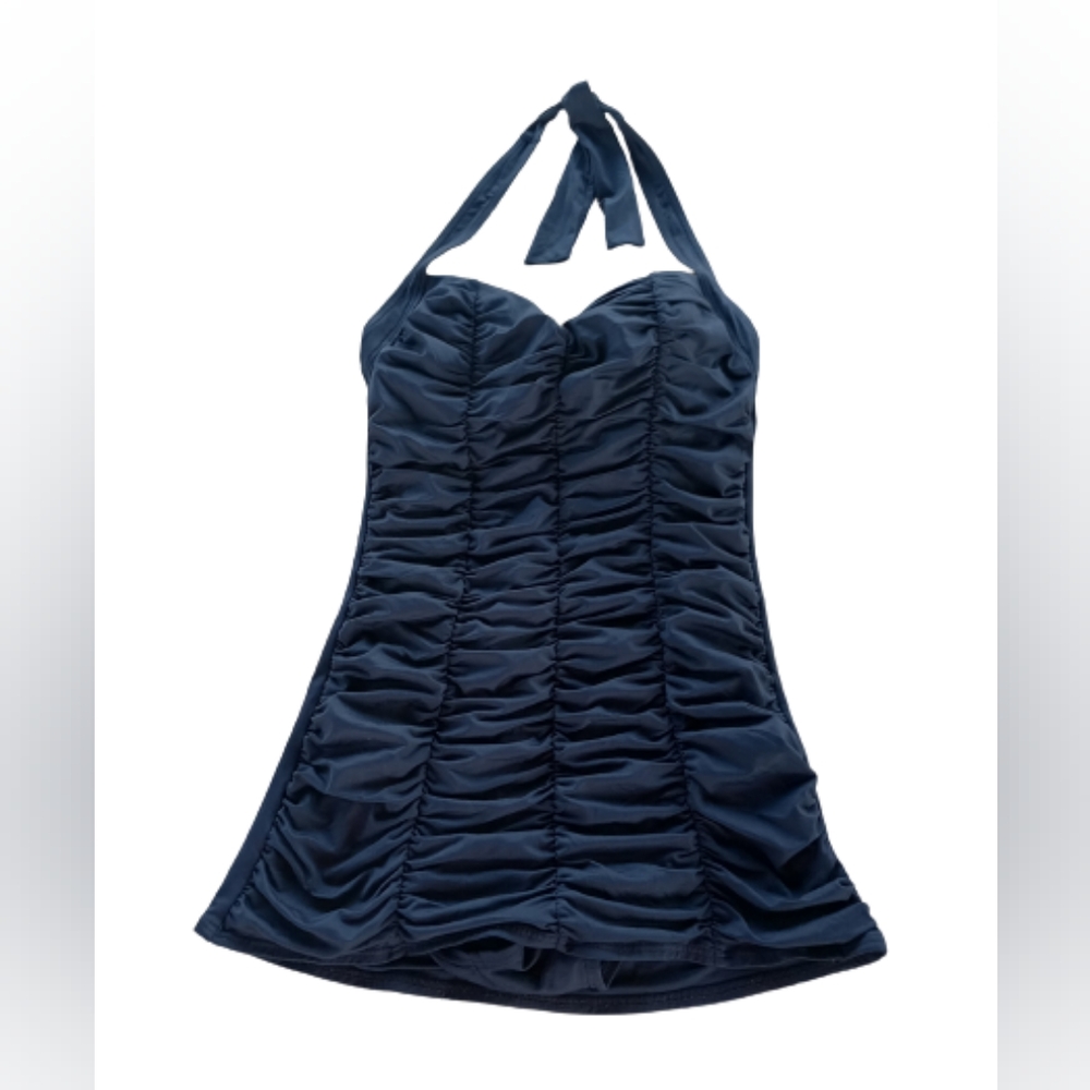 DKNY Donna Karan One Piece Front Ruching Halter Swimsuit